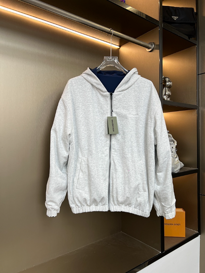 BAC105 New men's and women's autumn and winter double-sided hooded jackets, knitted hoodies, flower gray front and back assault jackets, windproof jackets, clothing