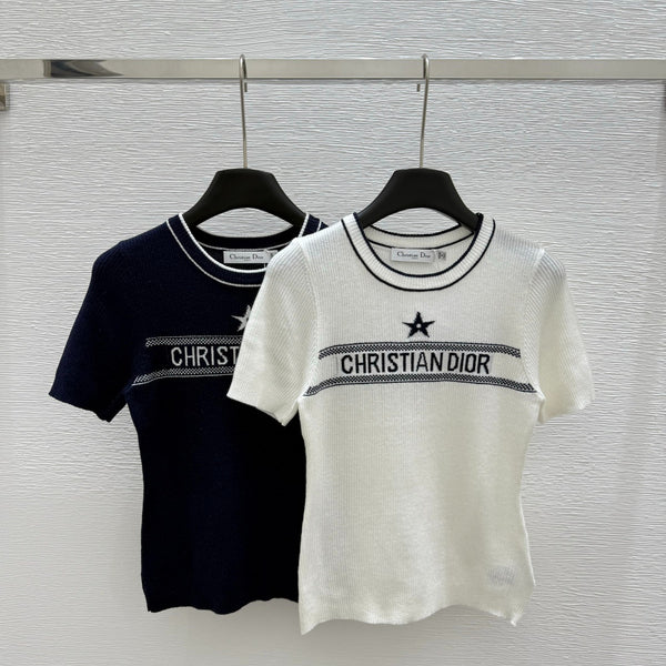 DIC118  Round neck color contrast letter knitted short sleeve clothes