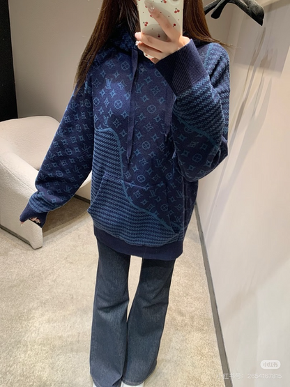 110354  New men's and women's jacquard holiday patchwork hooded jacket clothes