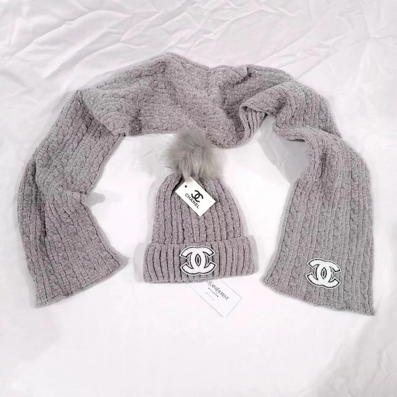 PCCH7  Chenille scarf and hat two-piece set for women