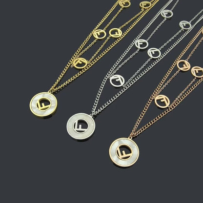 FN02   Round shell pendant double layer necklace jewelry