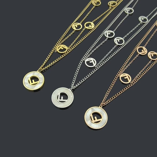 FN02   Round shell pendant double layer necklace jewelry