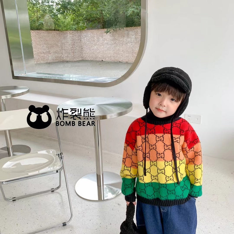 TGUC7  Boys and girls Thickened Pullover High Neck Sweater Rainbow Color