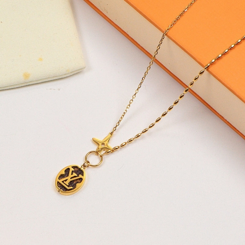 LN35  Classic letter long round medal necklace    Jewelry