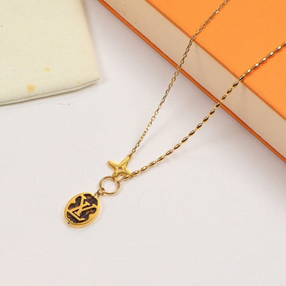 LN35  Classic letter long round medal necklace    Jewelry