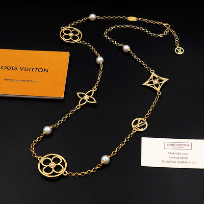 X749  Luxury stainless steel gold-plated pearl necklace jewelry