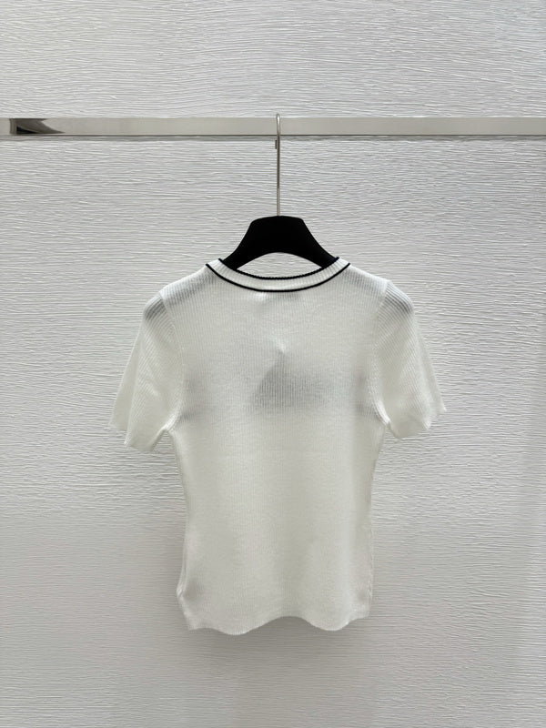 DIC118  Round neck color contrast letter knitted short sleeve clothes