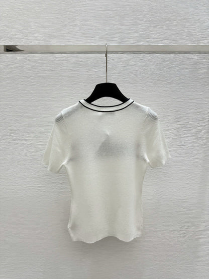 DIC118  Round neck color contrast letter knitted short sleeve clothes