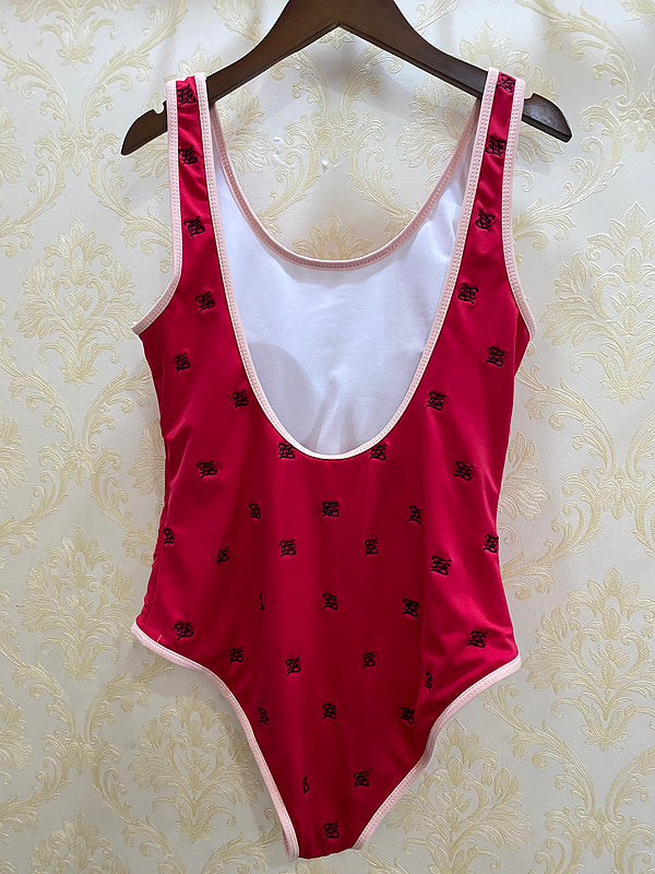 FD25  Summer one-piece red embroidered swimsuit women