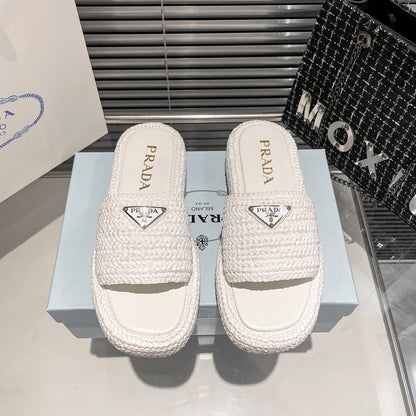 MJPS11 Leather Women High quality Slippers 35-41 shoes With box