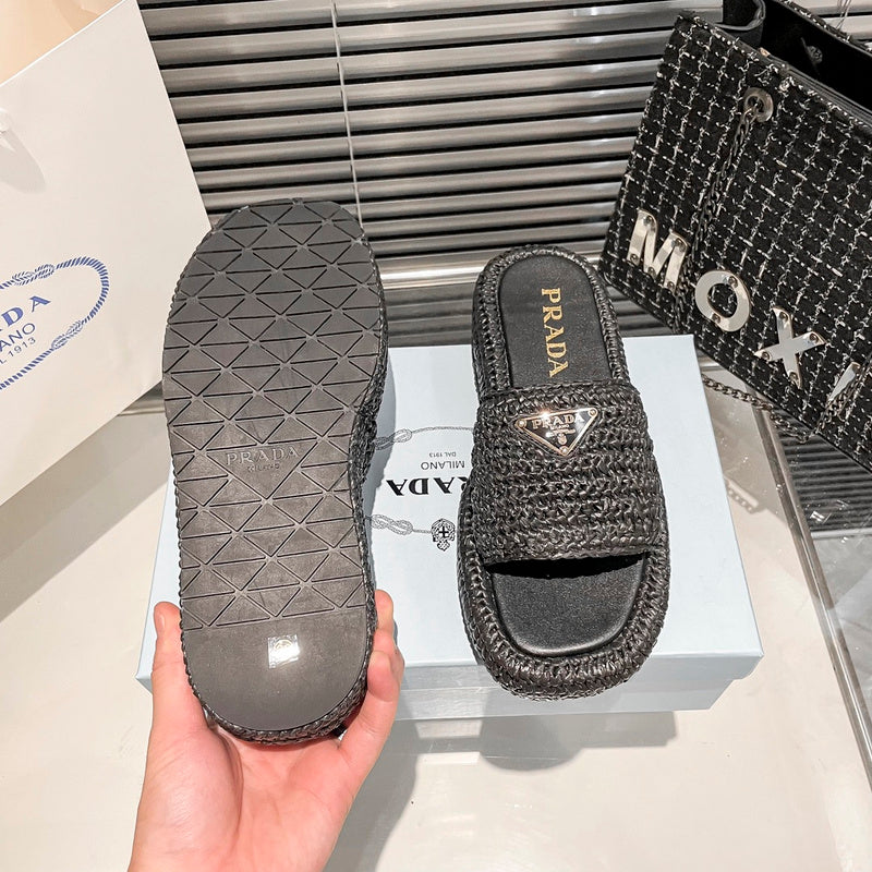 MJPS11 Leather Women High quality Slippers 35-41 shoes With box