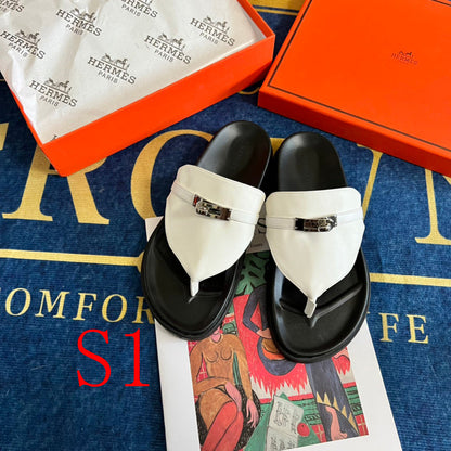 MJHS14 Leather slippers Women shoes 35-42 With box