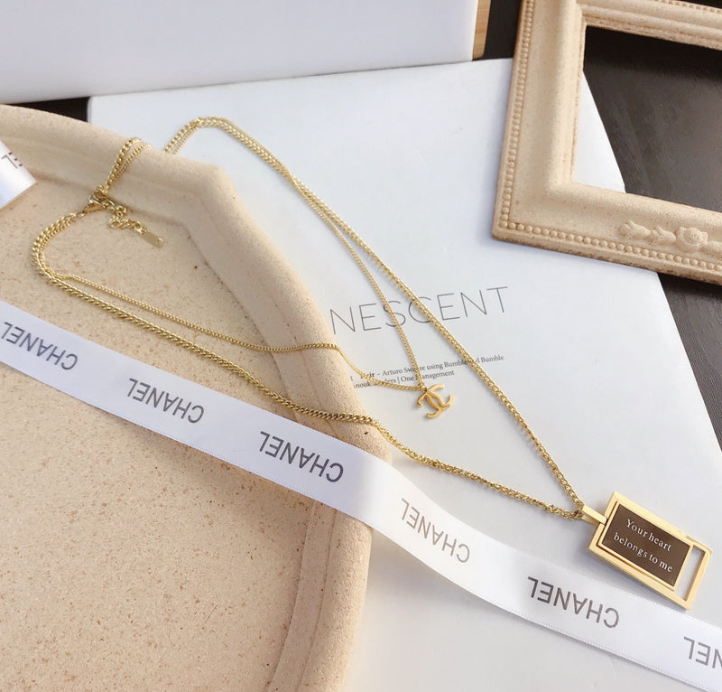 X012   Women's titanium steel double black square necklace jewelry