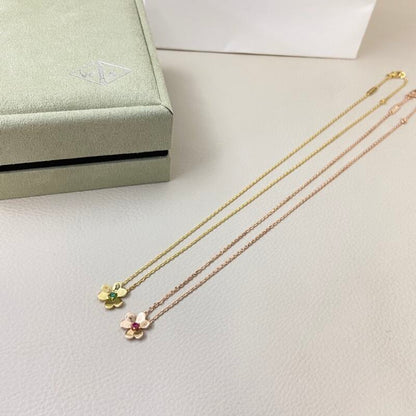 VAN39  New Green Diamond Red Diamond Clover Necklace Jewelry