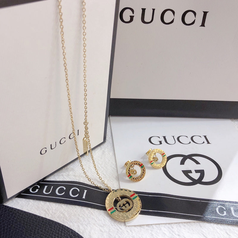 X334  Women's titanium steel necklace earrings set jewelry