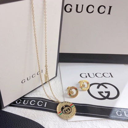 X334  Women's titanium steel necklace earrings set jewelry