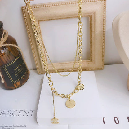 X088  Women's titanium steel double layer necklace jewelry