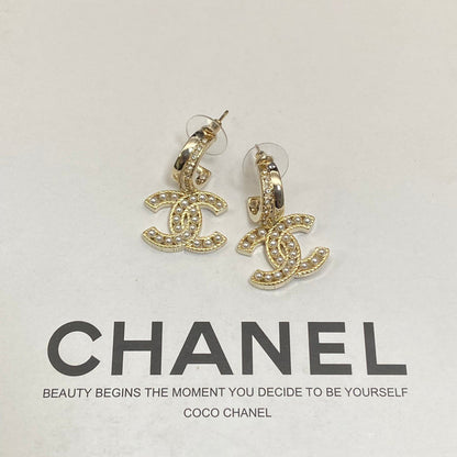 CHE76   Women's Peach Heart Double C Pearl Earnail Jewelry