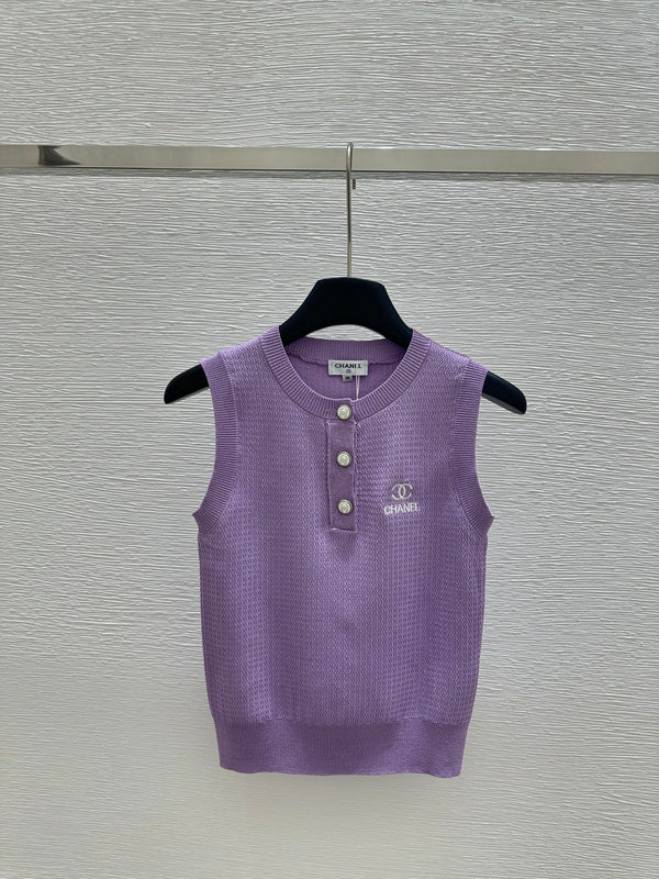 CHC50   Women's crew-neck button-up embroidered knitted vest clother