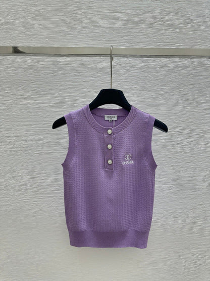 CHC50   Women's crew-neck button-up embroidered knitted vest clother
