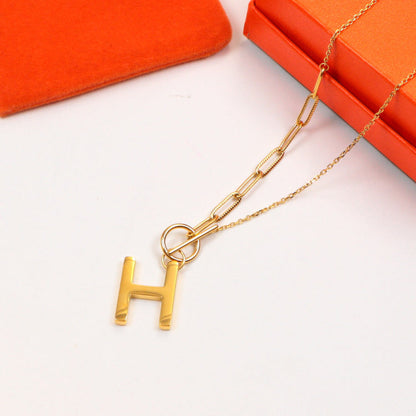 HN9   Classic European and American fashion titanium steel letter three-dimensional necklace  Jewelry