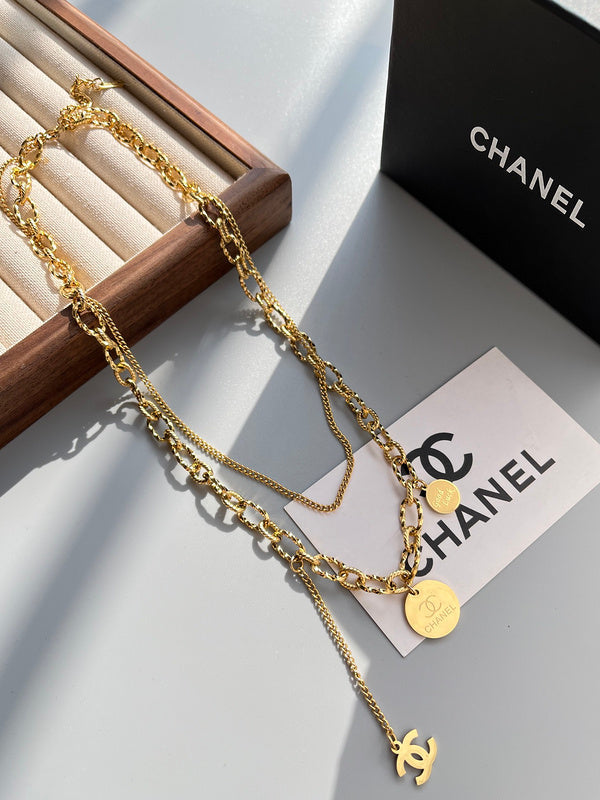 X088  Women's titanium steel double layer necklace jewelry