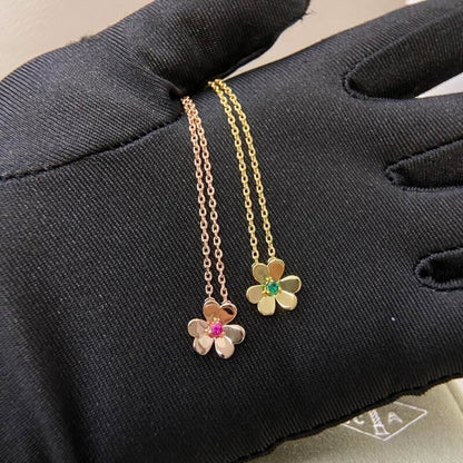 VAN39  New Green Diamond Red Diamond Clover Necklace Jewelry