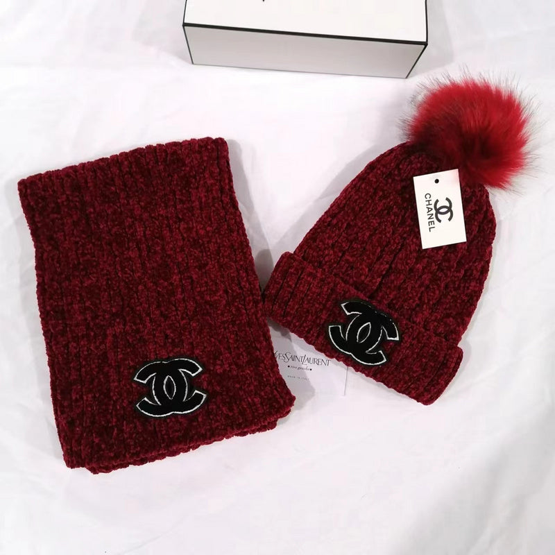 PCCH7  Chenille scarf and hat two-piece set for women