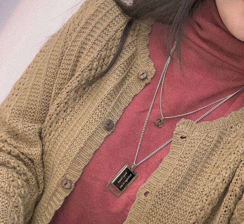 X012   Women's titanium steel double black square necklace jewelry