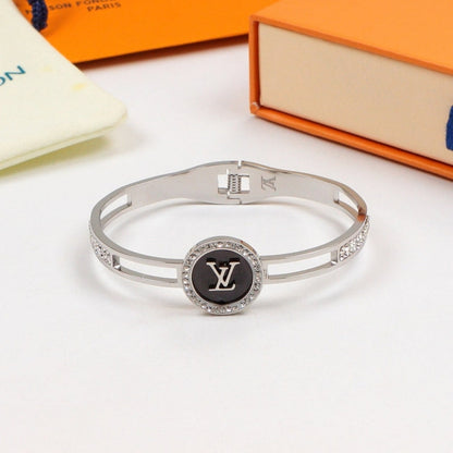 LVB108 Fashion new titanium steel round diamond letter bracelet   Jewelry