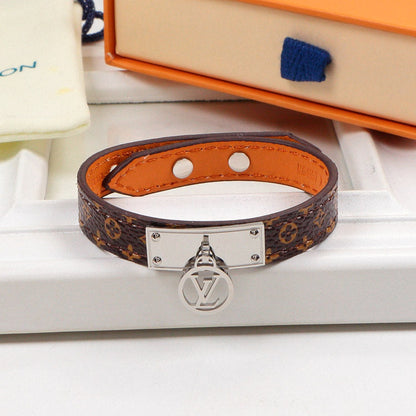 LVB82 flower leather letter Pendant Bracelet 316L steel women   Jewelry