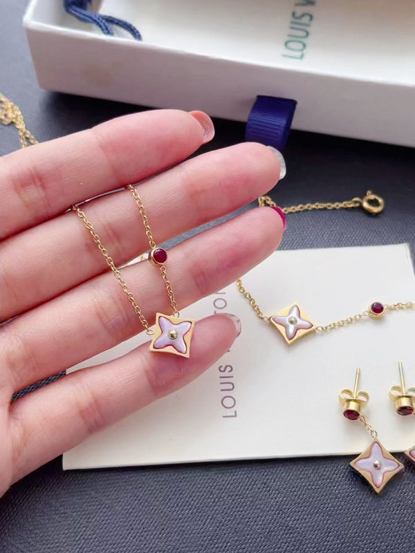 L192  Titanium steel bracelet necklace earrings set jewelry