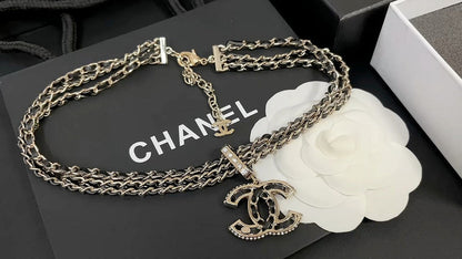 X555  Women's three-layer leather diamond necklace jewelry