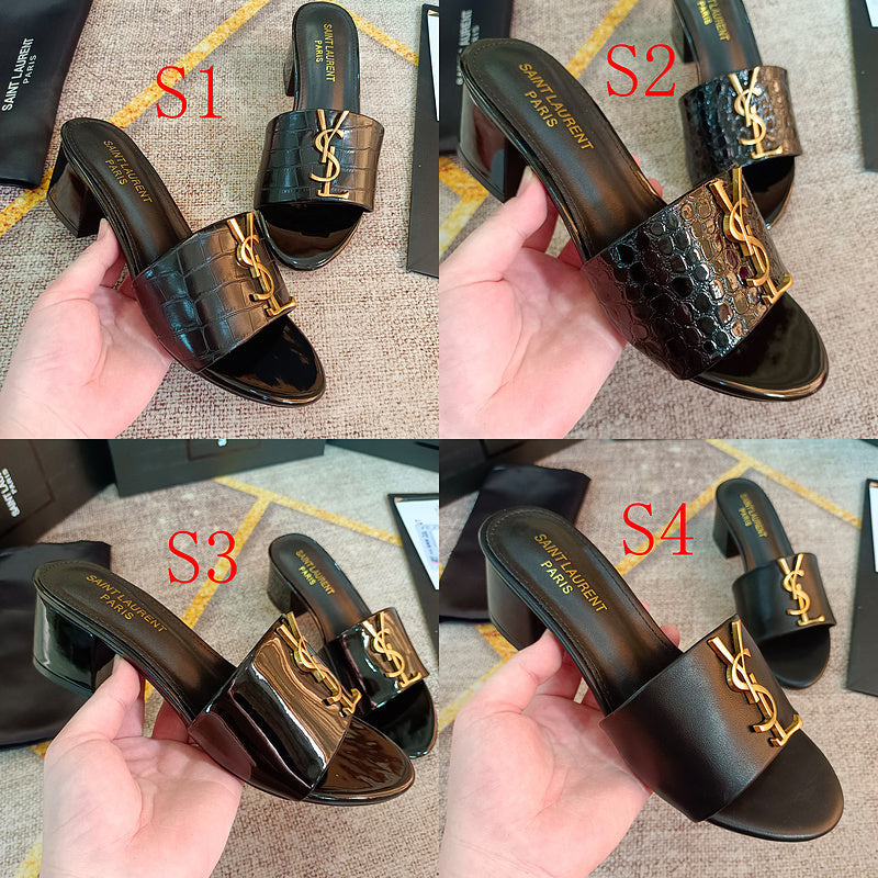 MJYS4 Leather 6.0CM Slippers Size 35-42 Shoes with Box