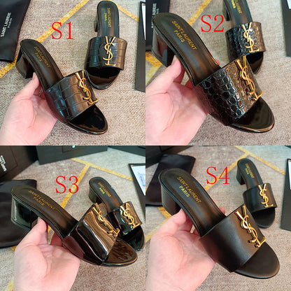 MJYS4 Leather 6.0CM Slippers Size 35-42 Shoes with Box