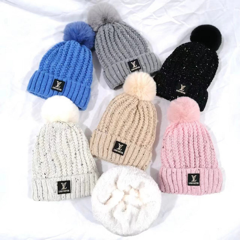 PXLH4  Hollow knit hat with pile and thick