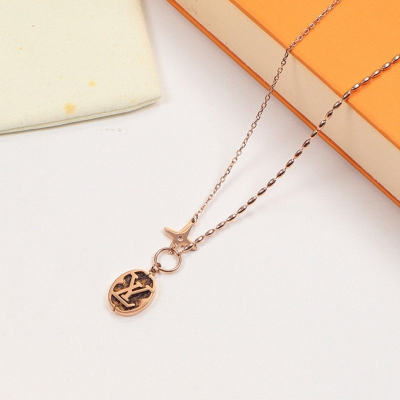 LN35  Classic letter long round medal necklace    Jewelry