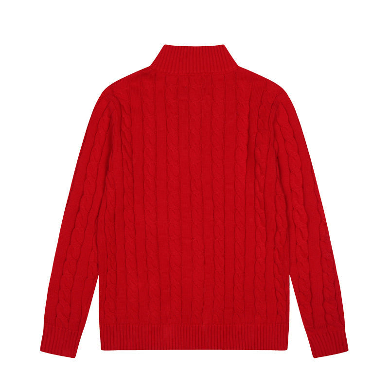 LFC18 New high-quality men's and women's ruff half zip solid pony embroidery logo Fried Dough Twists knitting sweater Clothing