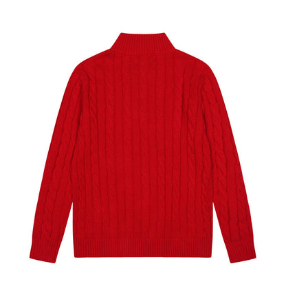 LFC18 New high-quality men's and women's ruff half zip solid pony embroidery logo Fried Dough Twists knitting sweater Clothing