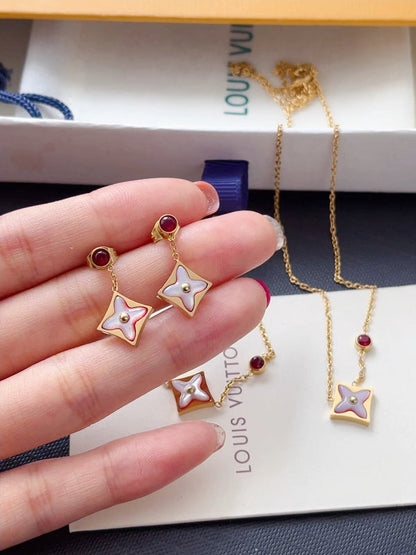 L192  Titanium steel bracelet necklace earrings set jewelry