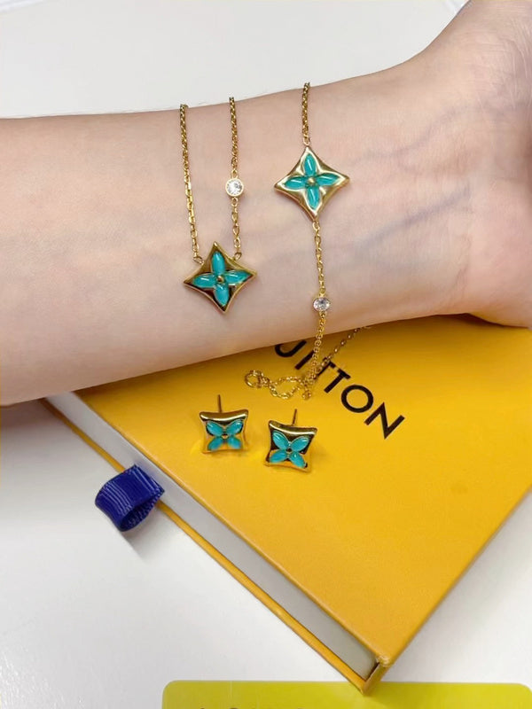 X674  Women's Titanium Steel Necklace Bracelet Set Jewelry