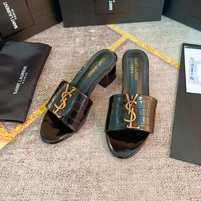 MJYS4 Leather 6.0CM Slippers Size 35-42 Shoes with Box