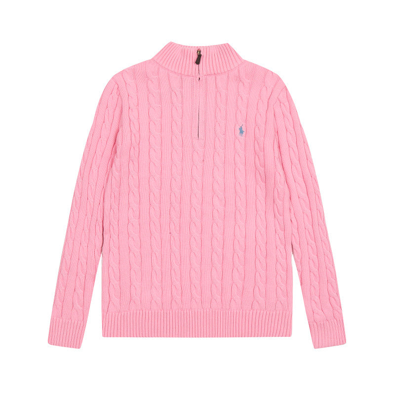 LFC18 New high-quality men's and women's ruff half zip solid pony embroidery logo Fried Dough Twists knitting sweater Clothing