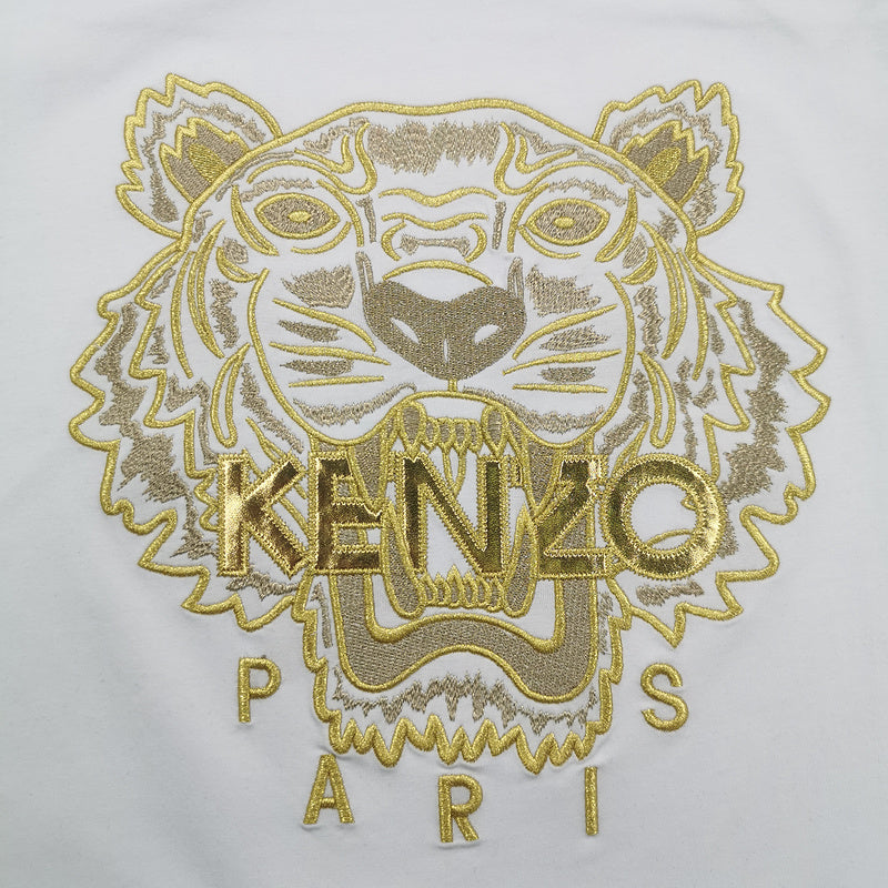 KEC34   Fashion Tiger Head Gold Embroidered T-shirt