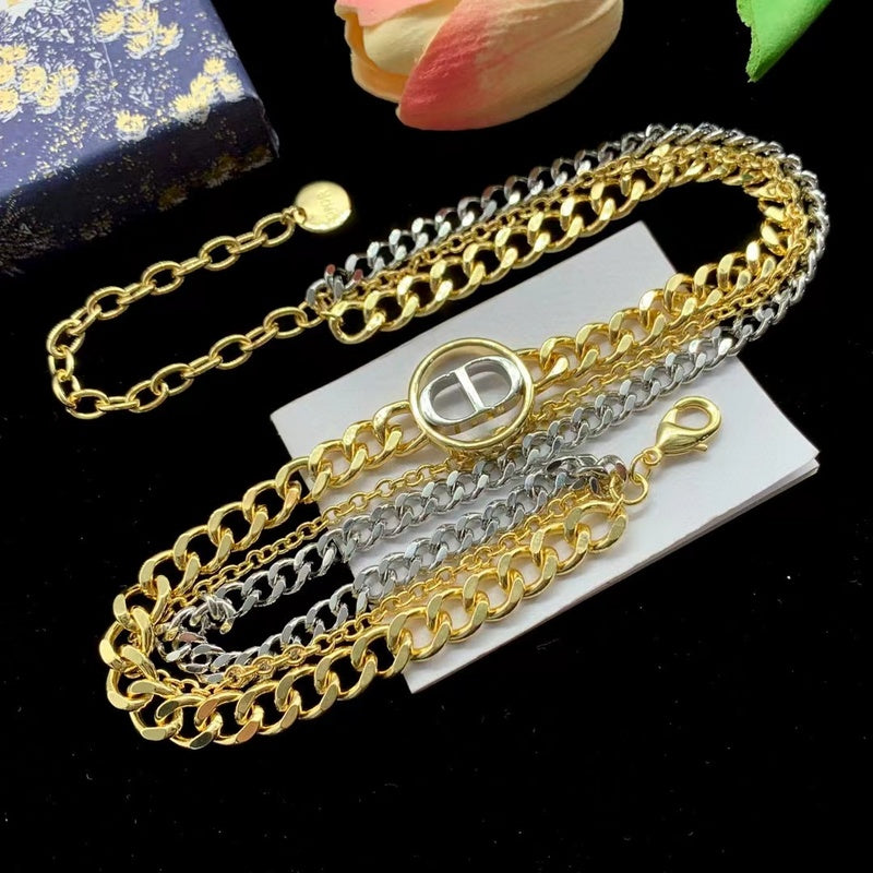 DIN002 two tone fashionable bracelet necklace, brass gold-plated jewelry