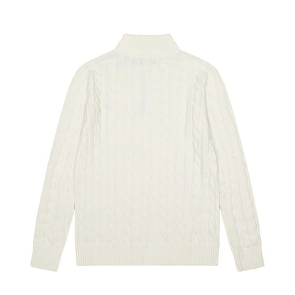 LFC18 New high-quality men's and women's ruff half zip solid pony embroidery logo Fried Dough Twists knitting sweater Clothing