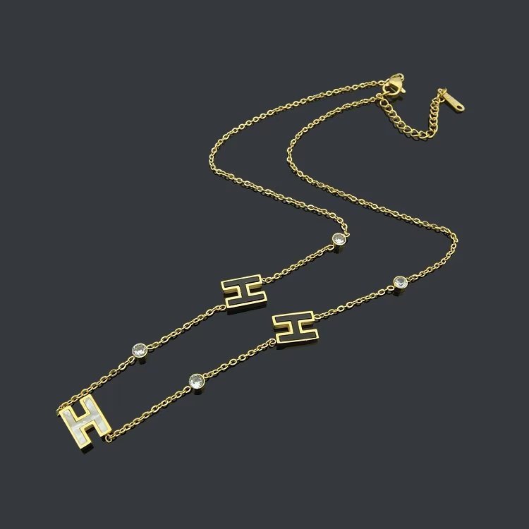 HN01   Letter Shell Stainless Steel Necklace Jewelry