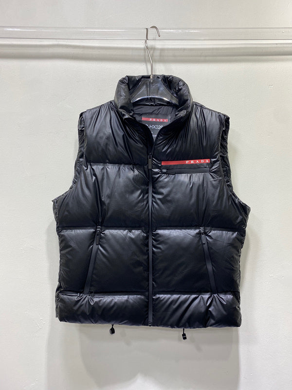 PKC1 Red label pressed rubber down vest, male and female couples