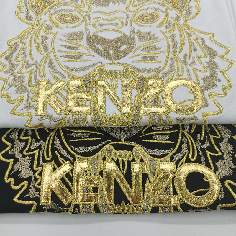 KEC34   Fashion Tiger Head Gold Embroidered T-shirt