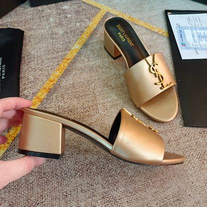 MJYS3 Leather 6.0CM Slippers Size 35-42 Shoes with Box